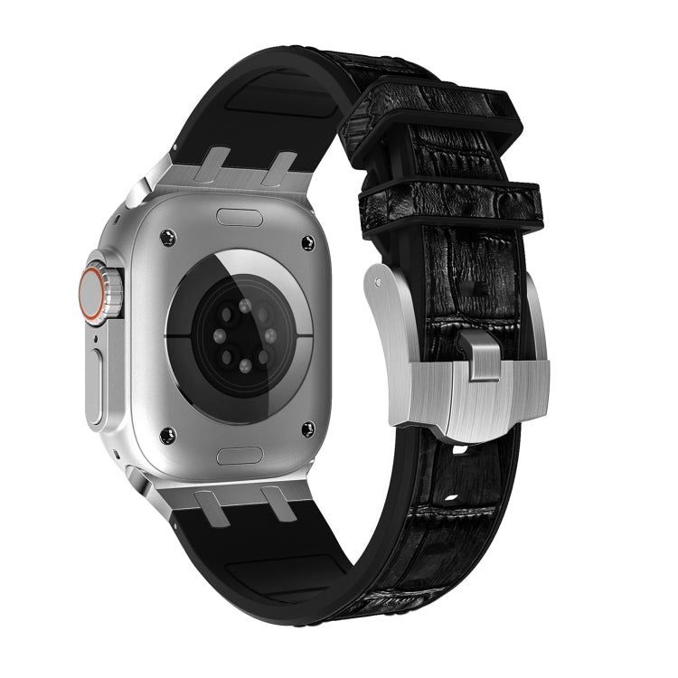For Apple Watch Series 4 40mm Crocodile Texture Liquid Silicone Watch Band(Silver Black) - Watch Bands by PMC TechLife | Online Shopping South Africa | PMC TechLife