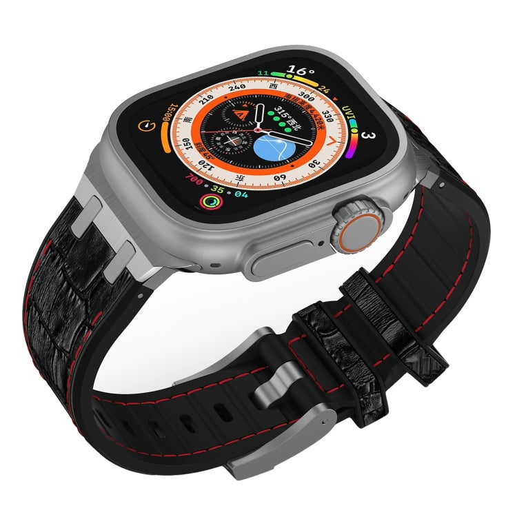 For Apple Watch Series 3 38mm Crocodile Texture Liquid Silicone Watch Band(Silver Red Black) - Watch Bands by PMC TechLife | Online Shopping South Africa | PMC TechLife