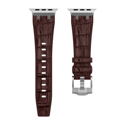 For Apple Watch Series 3 42mm Crocodile Texture Liquid Silicone Watch Band(Silver Dark Brown) - Watch Bands by PMC Jewellery | Online Shopping South Africa | PMC Jewellery