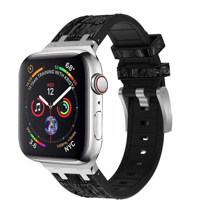 For Apple Watch Series 2 42mm Crocodile Texture Liquid Silicone Watch Band(Silver Black) - Watch Bands by PMC Jewellery | Online Shopping South Africa | PMC Jewellery