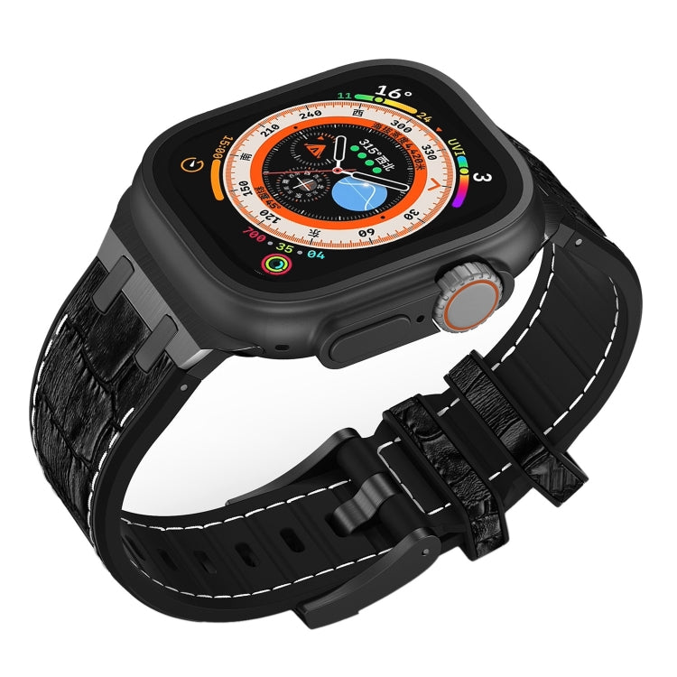 For Apple Watch Series 2 38mm Crocodile Texture Liquid Silicone Watch Band(Black White Black) - Watch Bands by PMC TechLife | Online Shopping South Africa | PMC TechLife