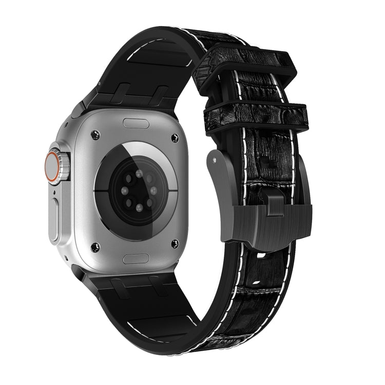 For Apple Watch Series 2 38mm Crocodile Texture Liquid Silicone Watch Band(Black White Black) - Watch Bands by PMC TechLife | Online Shopping South Africa | PMC TechLife
