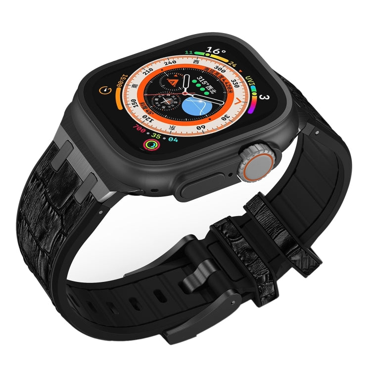 For Apple Watch Series 2 38mm Crocodile Texture Liquid Silicone Watch Band(Black Black) - Watch Bands by PMC TechLife | Online Shopping South Africa | PMC TechLife