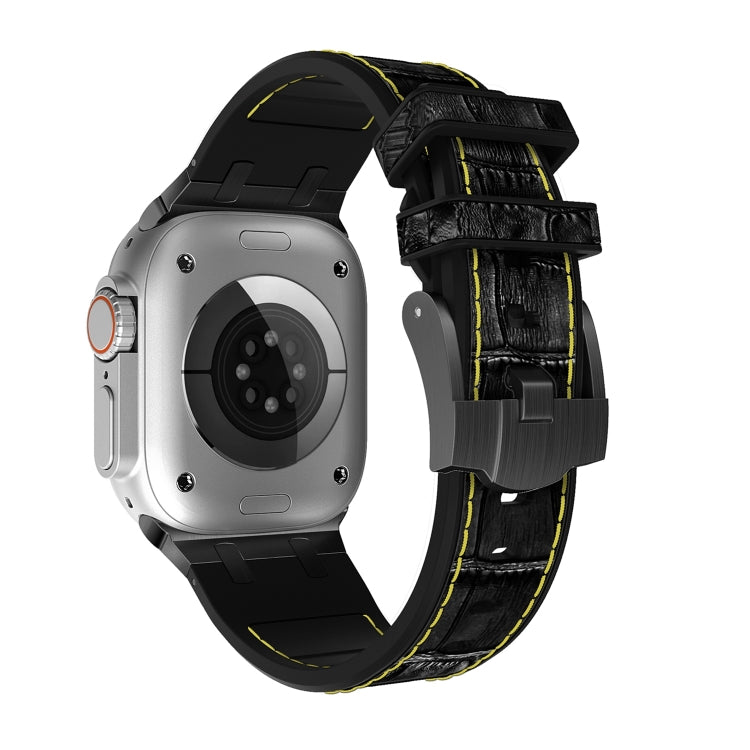 For Apple Watch 42mm Crocodile Texture Liquid Silicone Watch Band(Black Yellow Black) - Watch Bands by PMC TechLife | Online Shopping South Africa | PMC TechLife