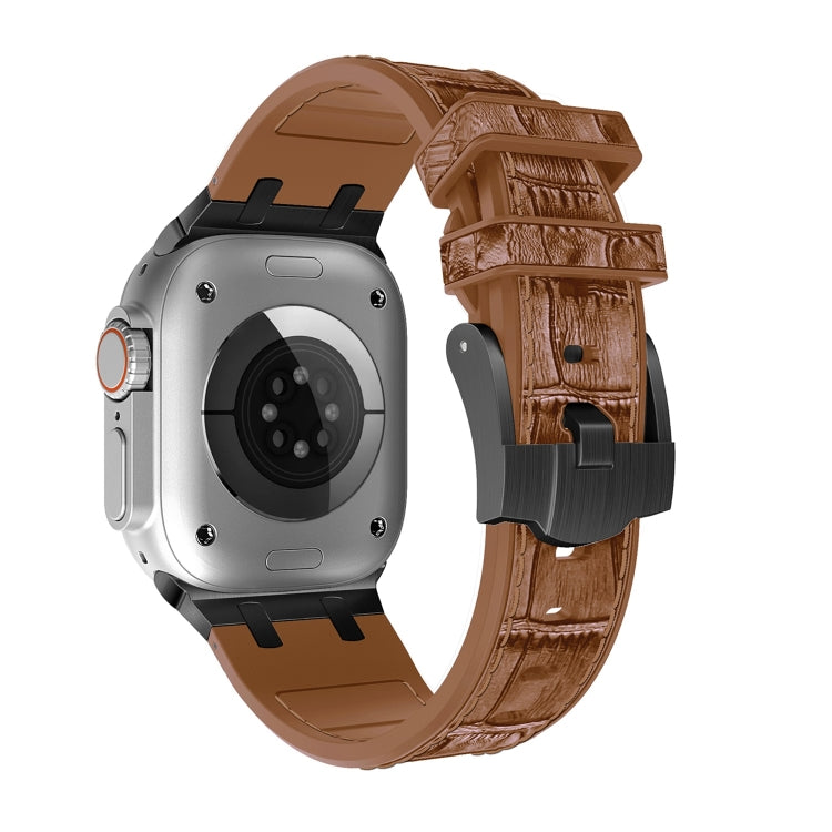 For Apple Watch 42mm Crocodile Texture Liquid Silicone Watch Band(Black Yellow Brown) - Watch Bands by PMC TechLife | Online Shopping South Africa | PMC TechLife