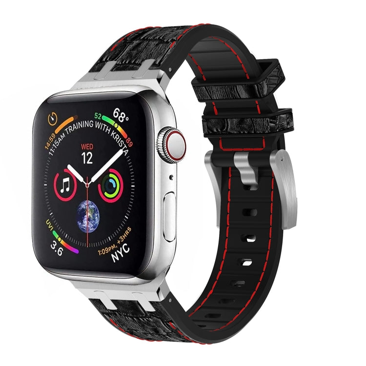 For Apple Watch 42mm Crocodile Texture Liquid Silicone Watch Band(Silver Red Black) - Watch Bands by PMC Jewellery | Online Shopping South Africa | PMC Jewellery