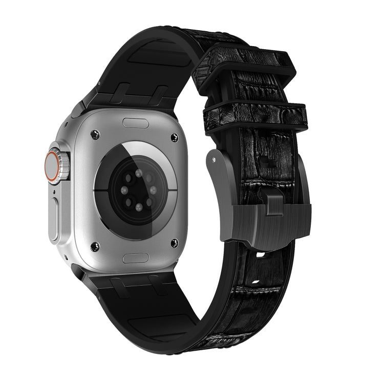 For Apple Watch 38mm Crocodile Texture Liquid Silicone Watch Band(Black Black) - Watch Bands by PMC TechLife | Online Shopping South Africa | PMC TechLife