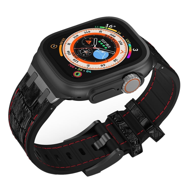 For Apple Watch 38mm Crocodile Texture Liquid Silicone Watch Band(Black Red Black) - free shipping - PMC TechLife - Order now!
