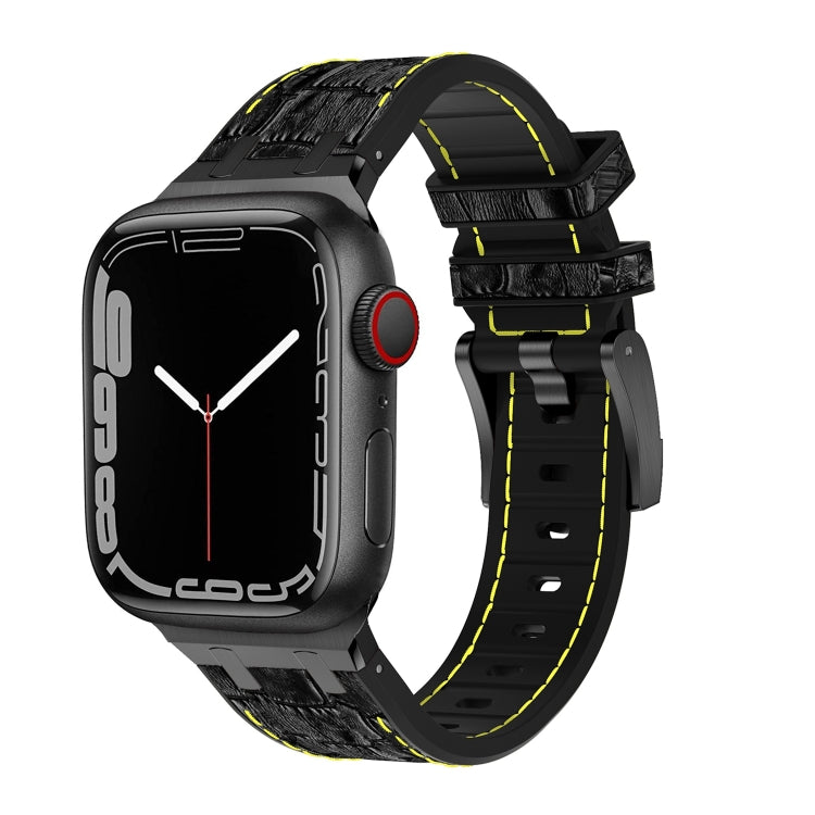 For Apple Watch 38mm Crocodile Texture Liquid Silicone Watch Band(Black Yellow Black) - Watch Bands by PMC TechLife | Online Shopping South Africa | PMC TechLife