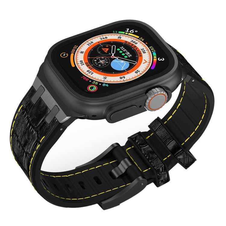 For Apple Watch 38mm Crocodile Texture Liquid Silicone Watch Band(Black Yellow Black) - Watch Bands by PMC TechLife | Online Shopping South Africa | PMC TechLife