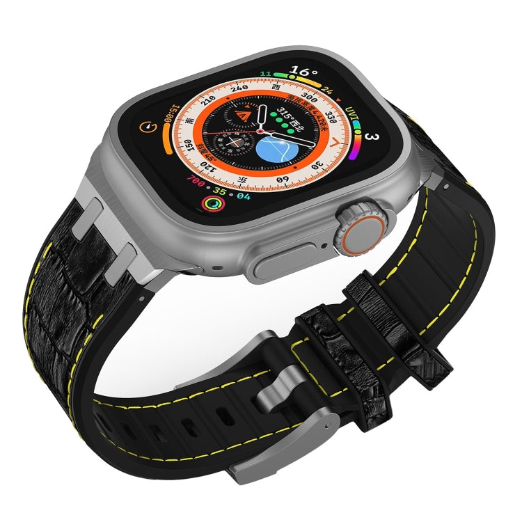 For Apple Watch 38mm Crocodile Texture Liquid Silicone Watch Band(Silver Yellow Black) - Watch Bands by PMC TechLife | Online Shopping South Africa | PMC TechLife