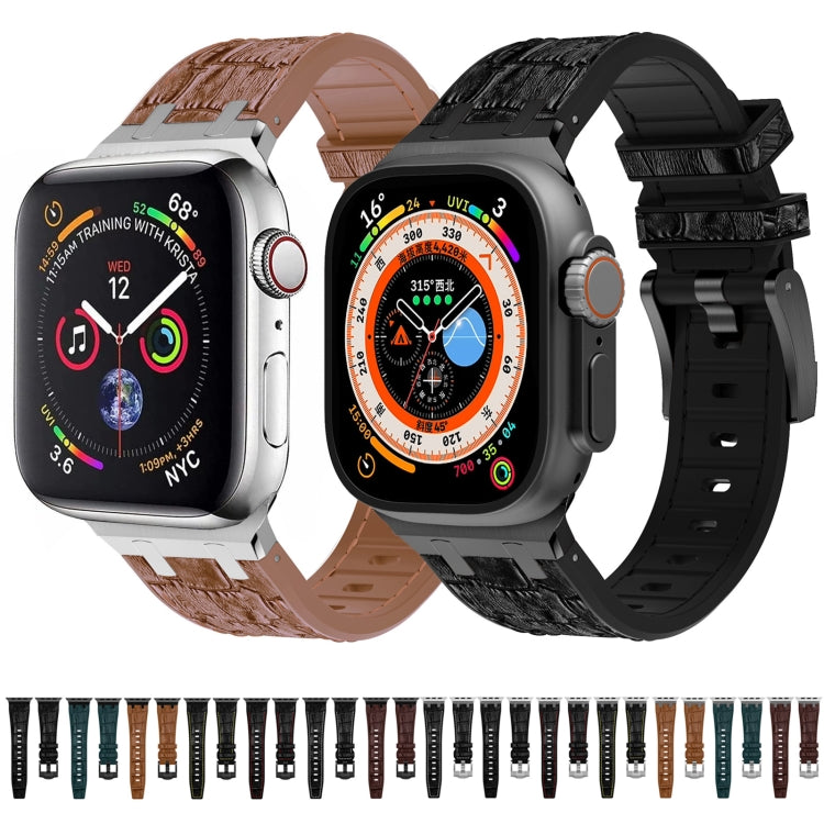 For Apple Watch SE 44mm Crocodile Texture Liquid Silicone Watch Band(Black White Black) - Watch Bands by PMC TechLife | Online Shopping South Africa | PMC TechLife