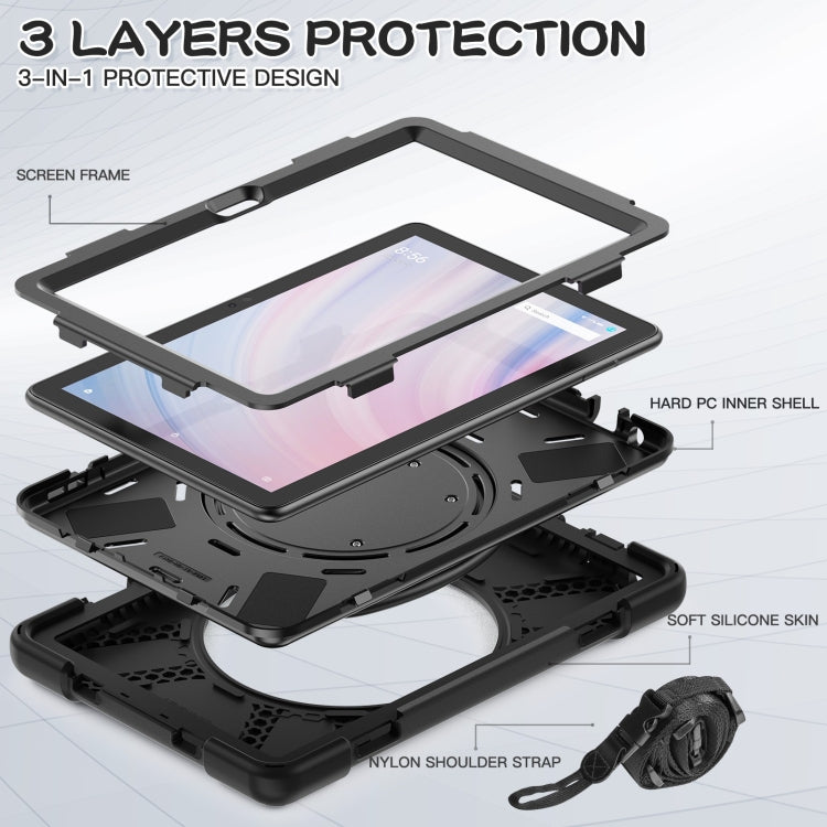 For Amazon Kindle Fire HD10 2023 Silicone Hybrid PC Tablet Case with Holder & Shoulder Strap(Black) - Amazon by PMC TechLife | Online Shopping South Africa | PMC TechLife | Buy Now Pay Later Mobicred