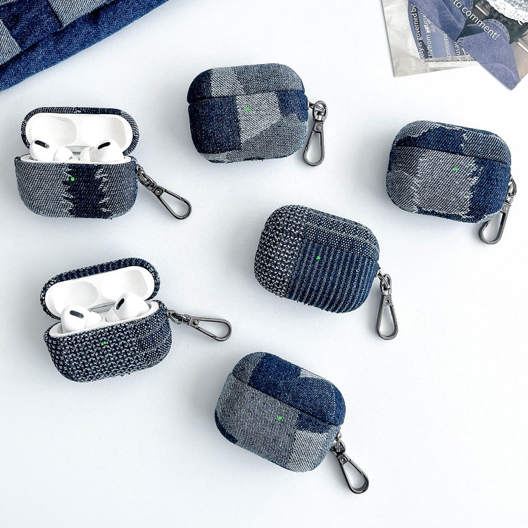 For AirPods Pro Stitching Denim Cloth Bluetooth Earphone Protective Case(Grid) - For AirPods Pro by PMC Jewellery | Online Shopping South Africa | PMC Jewellery | Buy Now Pay Later Mobicred