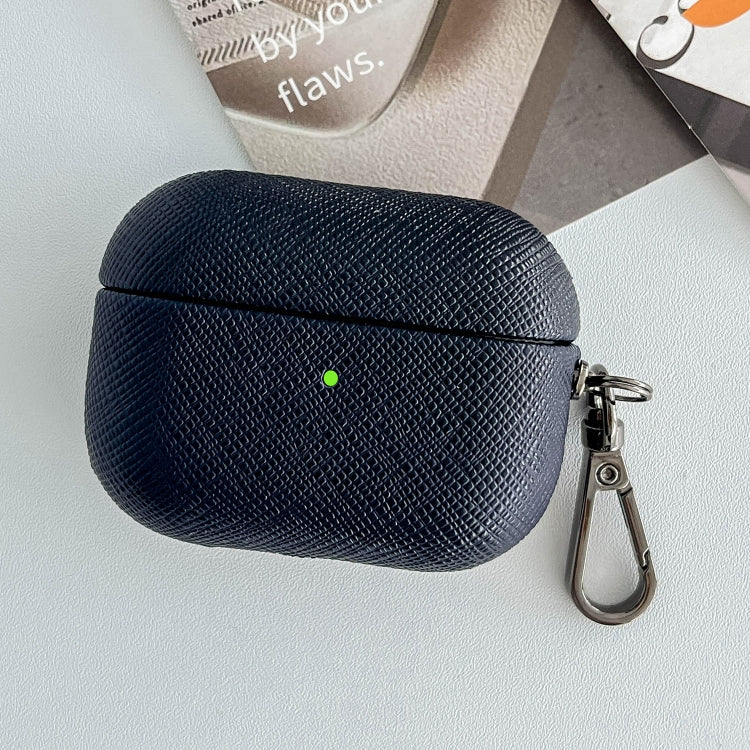 For AirPods Pro Cross Texture PU Leather Bluetooth Earphone Protective Case(Dark Blue) - For AirPods Pro by PMC Jewellery | Online Shopping South Africa | PMC Jewellery | Buy Now Pay Later Mobicred