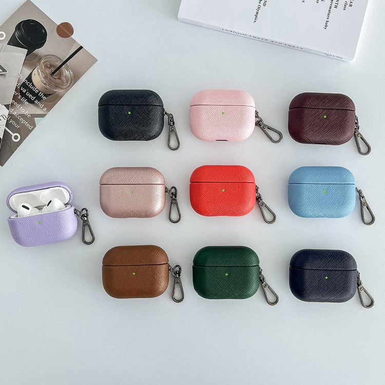 For AirPods Pro Cross Texture PU Leather Bluetooth Earphone Protective Case(Red) - For AirPods Pro by PMC Jewellery | Online Shopping South Africa | PMC Jewellery | Buy Now Pay Later Mobicred