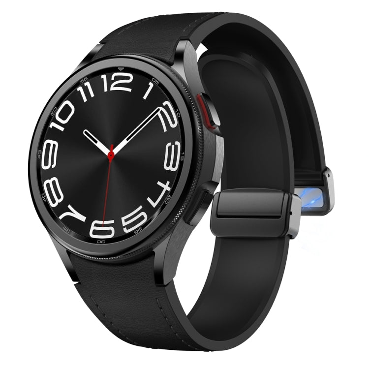 For Samsung Galaxy Watch 6 Magnetic Black Buckle Leather Silicone Watch Band(Black) - Watch Bands by PMC Jewellery | Online Shopping South Africa | PMC Jewellery