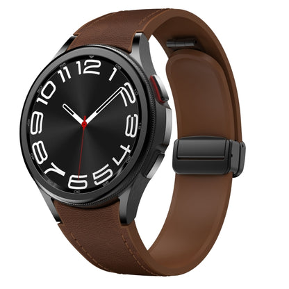 For Samsung Galaxy Watch 6 Magnetic Black Buckle Leather Silicone Watch Band(Dark Brown) - Watch Bands by PMC Jewellery | Online Shopping South Africa | PMC Jewellery