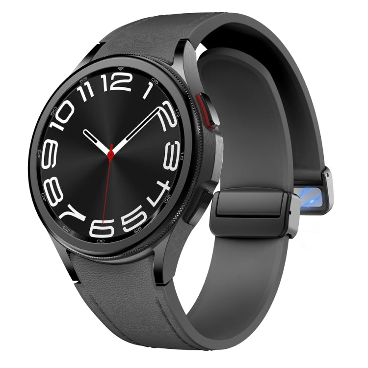 For Samsung Galaxy Watch 6 Magnetic Black Buckle Leather Silicone Watch Band(Space Grey) - Watch Bands by PMC TechLife | Online Shopping South Africa | PMC TechLife