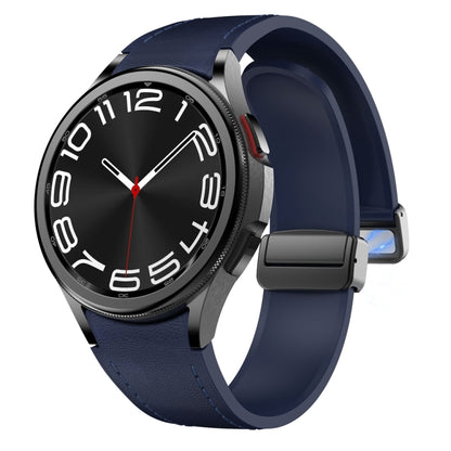 For Samsung Galaxy Watch 6 Magnetic Black Buckle Leather Silicone Watch Band(Midnight Blue) - Watch Bands by PMC Jewellery | Online Shopping South Africa | PMC Jewellery