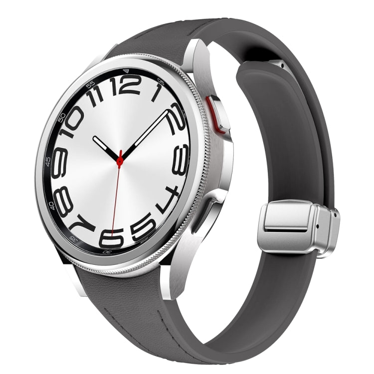 For Samsung Galaxy Watch 6 Slim Magnetic Silver Buckle Leather Silicone Watch Band(Space Grey) - Watch Bands by PMC TechLife | Online Shopping South Africa | PMC TechLife