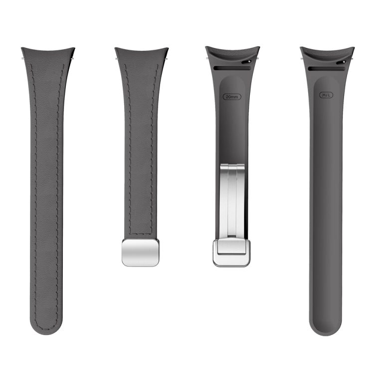 For Samsung Galaxy Watch 6 Slim Magnetic Silver Buckle Leather Silicone Watch Band(Space Grey) - Watch Bands by PMC TechLife | Online Shopping South Africa | PMC TechLife