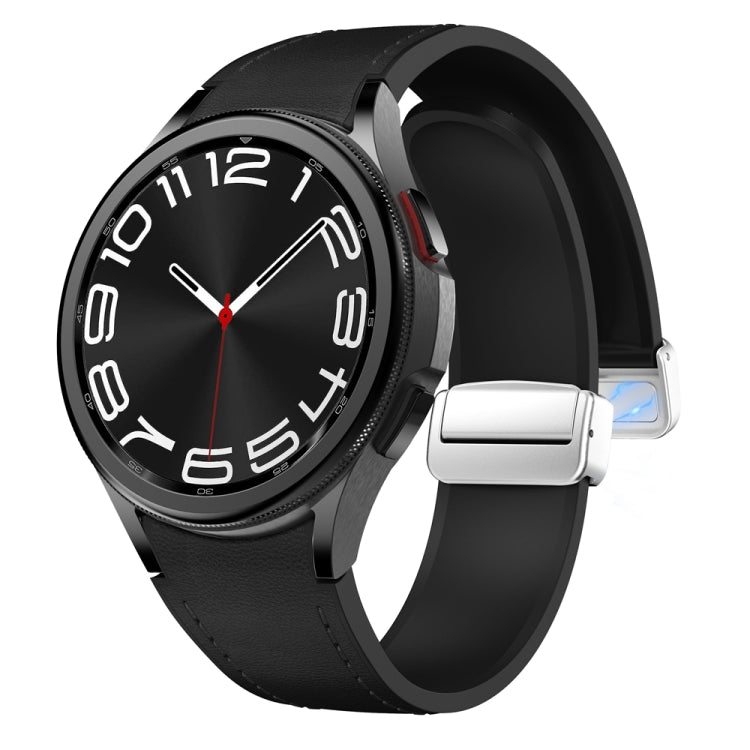 For Samsung Galaxy Watch 6 Magnetic Silver Buckle Leather Silicone Watch Band(Black) - Watch Bands by PMC Jewellery | Online Shopping South Africa | PMC Jewellery