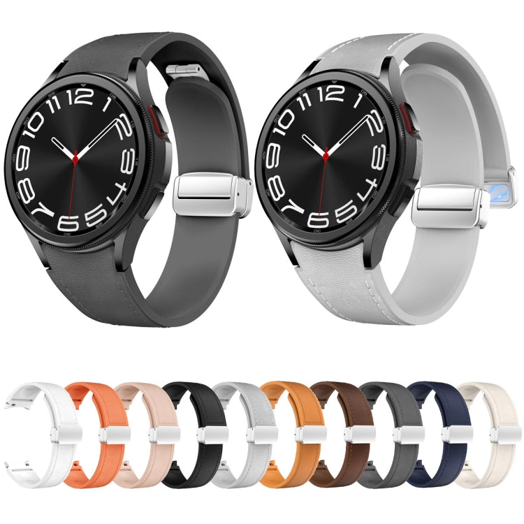 For Samsung Galaxy Watch 6 Magnetic Silver Buckle Leather Silicone Watch Band(Light Grey) - Watch Bands by PMC TechLife | Online Shopping South Africa | PMC TechLife