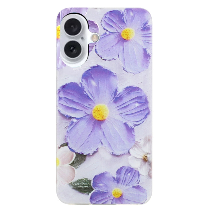For iPhone 16 Plus Colorful Painting Pattern TPU Phone Case(Purple Flowers) - iPhone 16 Plus Cases by PMC TechLife | Online Shopping South Africa | PMC TechLife | Buy Now Pay Later Mobicred