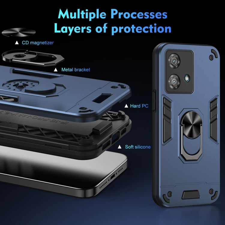 For Motorola Edge 40 Neo Shockproof Metal Ring Holder Phone Case(Blue) - Motorola Cases by PMC TechLife | Online Shopping South Africa | PMC TechLife | Buy Now Pay Later Mobicred