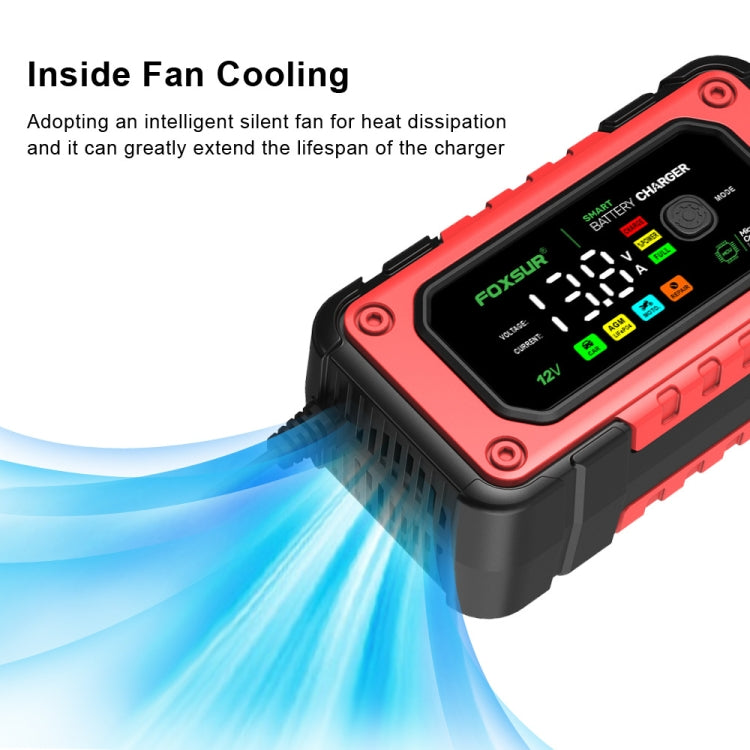FOXSUR 7A 12V Car / Motorcycle Smart Battery Charger, Plug Type:EU Plug(Red) - Battery Charger by FOXSUR | Online Shopping South Africa | PMC TechLife | Buy Now Pay Later Mobicred