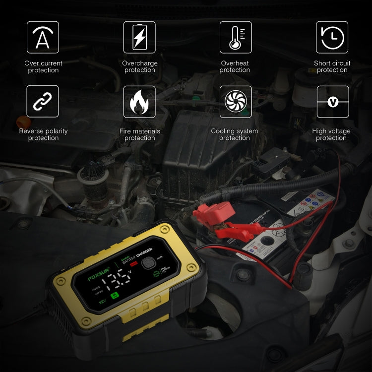 FOXSUR 7A 12V Car / Motorcycle Smart Battery Charger, Plug Type:US Plug(Yellow) - free shipping - PMC TechLife - Order now!