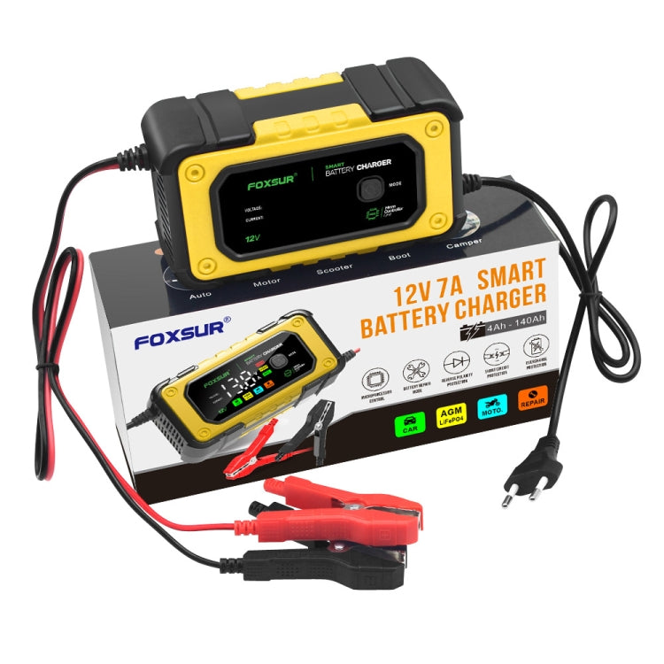 FOXSUR 7A 12V Car / Motorcycle Smart Battery Charger, Plug Type:US Plug(Yellow) - free shipping - PMC TechLife - Order now!