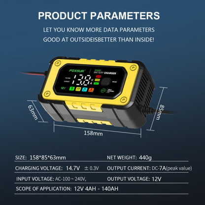 FOXSUR 7A 12V Car / Motorcycle Smart Battery Charger, Plug Type:US Plug(Yellow) - Battery Charger by FOXSUR | Online Shopping South Africa | PMC Jewellery | Buy Now Pay Later Mobicred