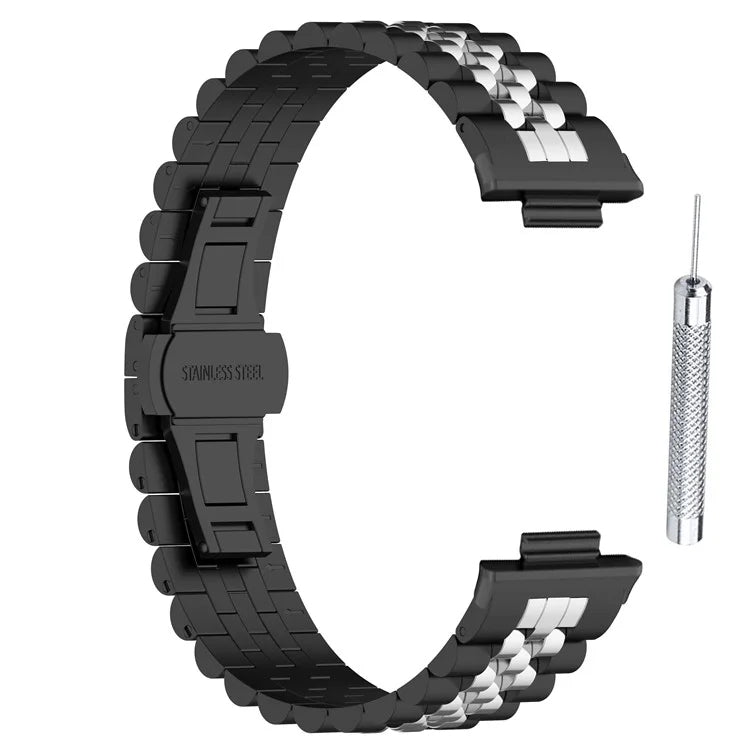 For Xiaomi Mi Band 8 Pro Five-bead Butterfly Buckle Metal Watch Band(Silver Black A) - Watch Bands by PMC Jewellery | Online Shopping South Africa | PMC Jewellery