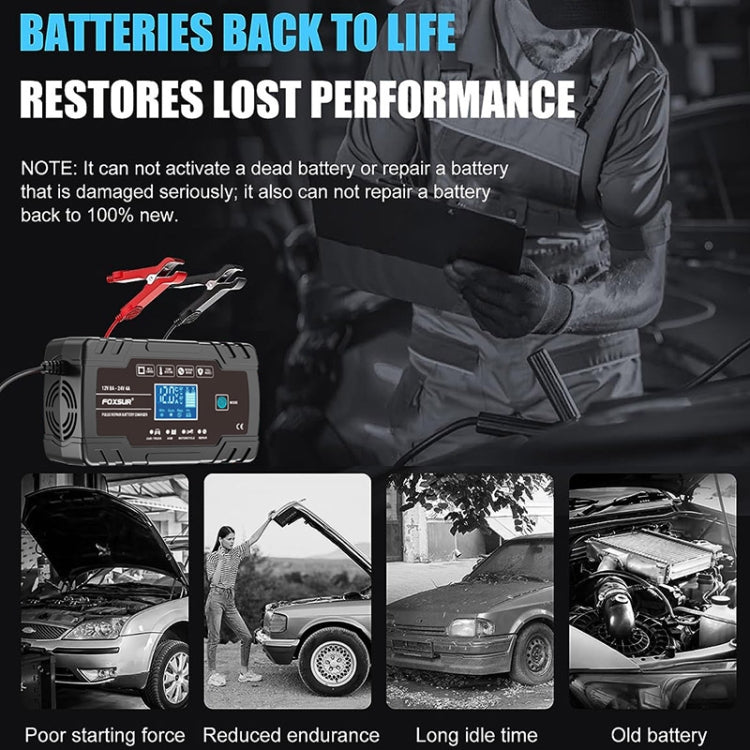 FOXSUR 8A 12V 24V Car / Motorcycle Smart Battery Charger, Plug Type:UK Plug(Black) - free shipping - PMC TechLife - Order now!