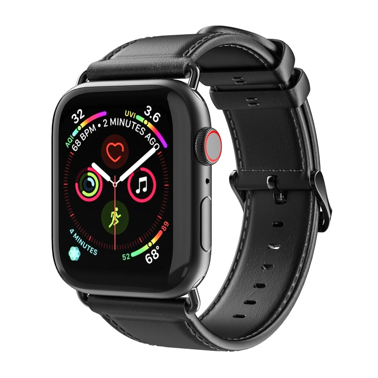 For Apple Watch Series 8 41mm DUX DUCIS Business Genuine Leather Watch Strap(Black) - Watch Bands by DUX DUCIS | Online Shopping South Africa | PMC TechLife | Buy Now Pay Later Mobicred