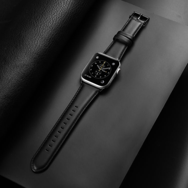 For Apple Watch SE 40mm DUX DUCIS Business Genuine Leather Watch Strap(Black) - Watch Bands by DUX DUCIS | Online Shopping South Africa | PMC TechLife | Buy Now Pay Later Mobicred