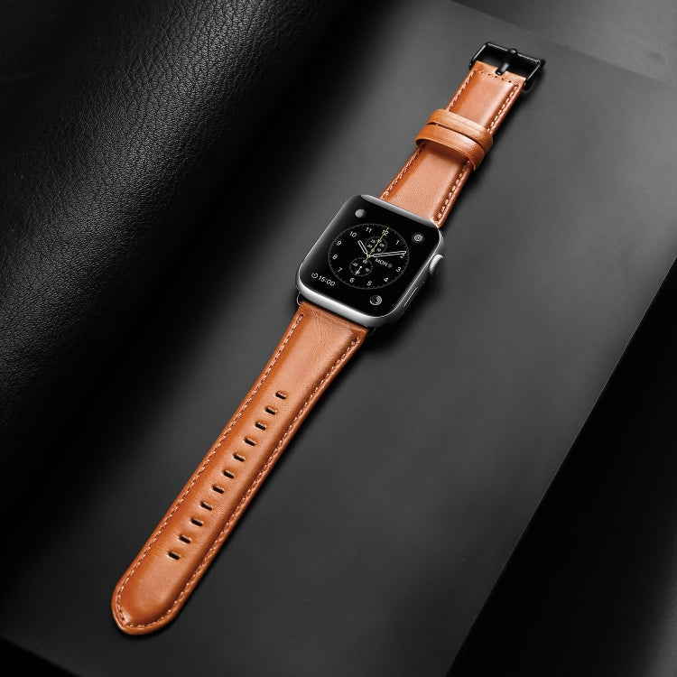 For Apple Watch SE 40mm DUX DUCIS Business Genuine Leather Watch Strap(Khaki) - Watch Bands by DUX DUCIS | Online Shopping South Africa | PMC TechLife | Buy Now Pay Later Mobicred