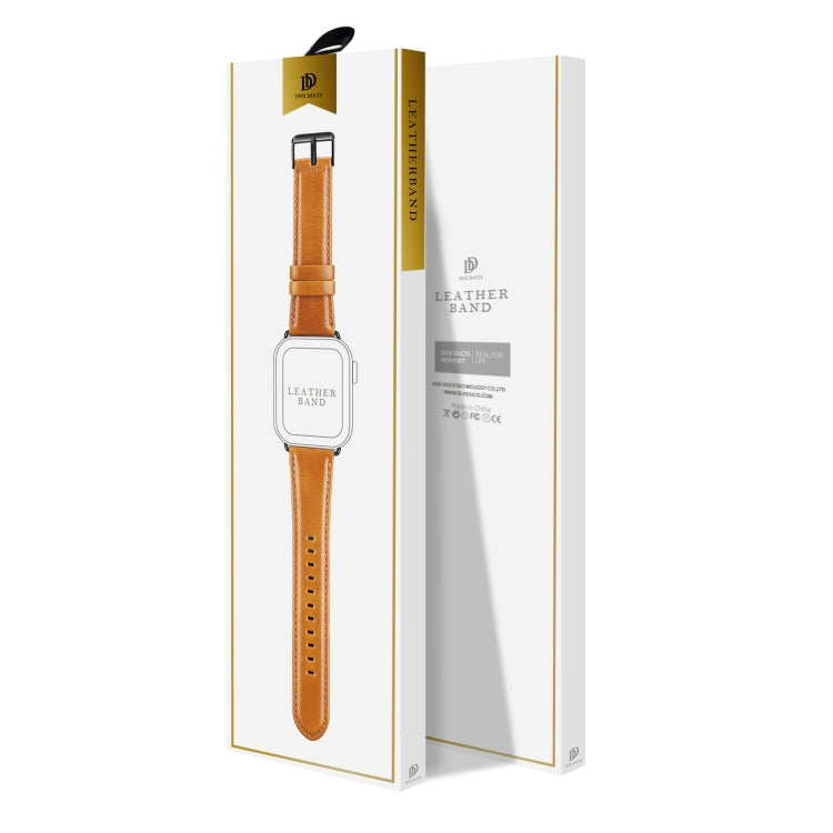 For Apple Watch SE 40mm DUX DUCIS Business Genuine Leather Watch Strap(Khaki) - Watch Bands by DUX DUCIS | Online Shopping South Africa | PMC TechLife | Buy Now Pay Later Mobicred