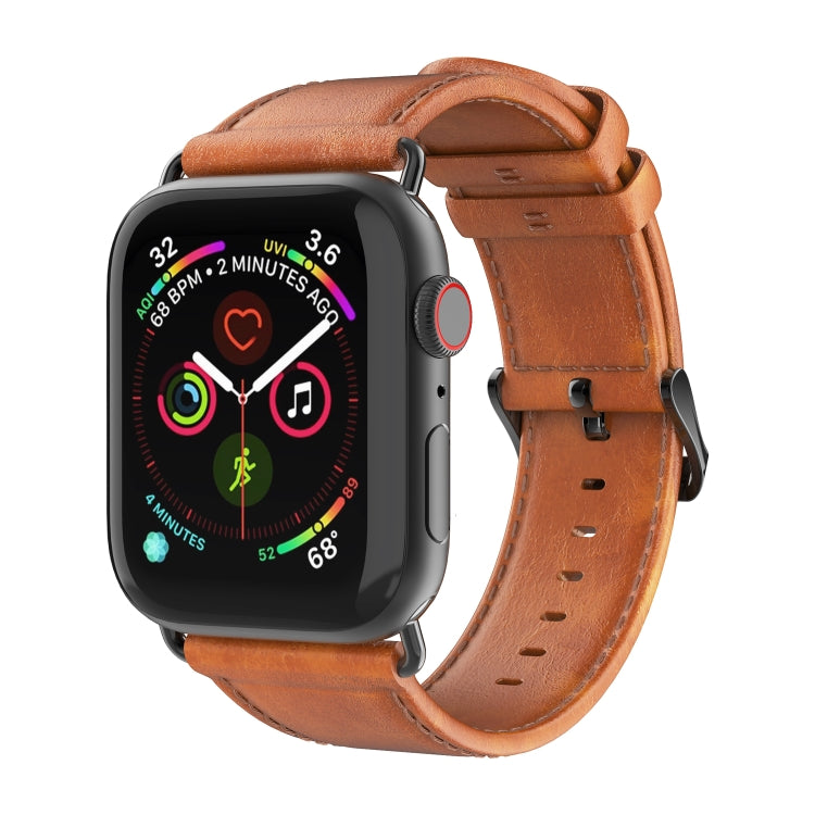 For Apple Watch SE 44mm DUX DUCIS Business Genuine Leather Watch Strap(Khaki) - Watch Bands by DUX DUCIS | Online Shopping South Africa | PMC TechLife | Buy Now Pay Later Mobicred