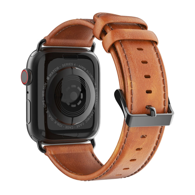 For Apple Watch SE 44mm DUX DUCIS Business Genuine Leather Watch Strap(Khaki) - Watch Bands by DUX DUCIS | Online Shopping South Africa | PMC TechLife | Buy Now Pay Later Mobicred
