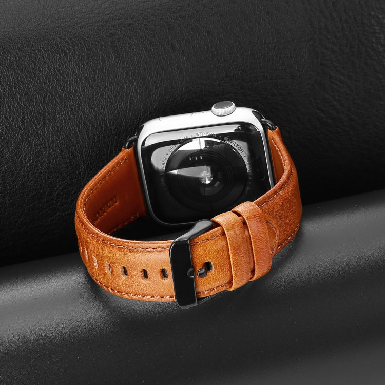 For Apple Watch SE 44mm DUX DUCIS Business Genuine Leather Watch Strap(Khaki) - Watch Bands by DUX DUCIS | Online Shopping South Africa | PMC TechLife | Buy Now Pay Later Mobicred
