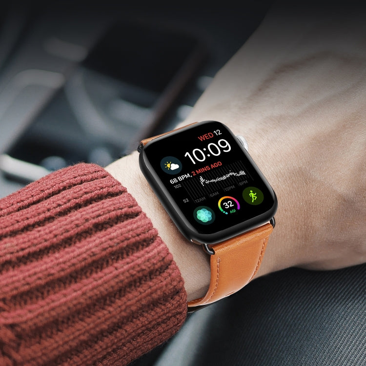 For Apple Watch SE 44mm DUX DUCIS Business Genuine Leather Watch Strap(Khaki) - Watch Bands by DUX DUCIS | Online Shopping South Africa | PMC TechLife | Buy Now Pay Later Mobicred