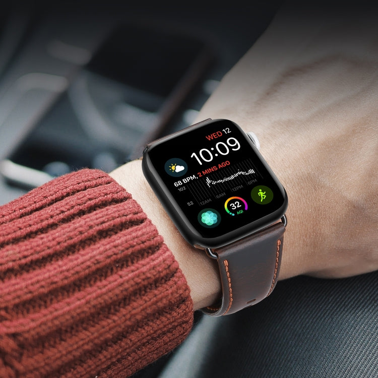 For Apple Watch 38mm DUX DUCIS Business Genuine Leather Watch Strap(Coffee) - Watch Bands by DUX DUCIS | Online Shopping South Africa | PMC TechLife | Buy Now Pay Later Mobicred