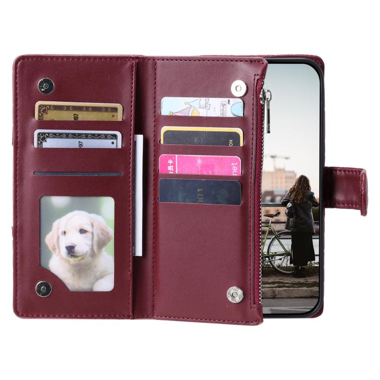 For iPhone 16e Glitter Lattice Zipper Wallet Leather Phone Case(Wine Red) - iPhone 16e Cases by PMC TechLife | Online Shopping South Africa | PMC TechLife | Buy Now Pay Later Mobicred