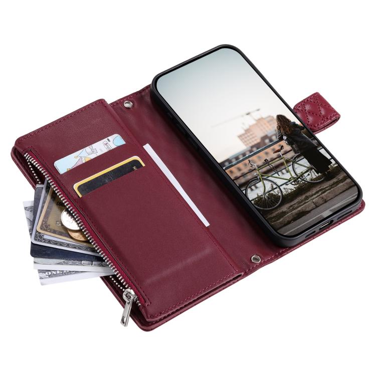 For iPhone 16e Glitter Lattice Zipper Wallet Leather Phone Case(Wine Red) - iPhone 16e Cases by PMC TechLife | Online Shopping South Africa | PMC TechLife | Buy Now Pay Later Mobicred