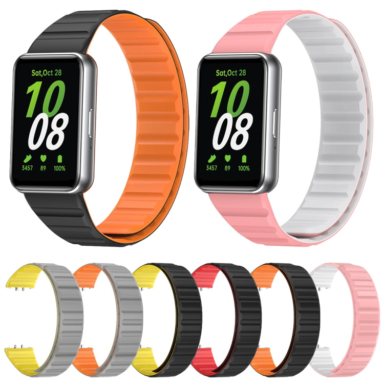 For Samsung Galaxy Fit 3 Two Color Magnetic Silicone Watch Band(Black Orange) - Watch Bands by PMC Jewellery | Online Shopping South Africa | PMC Jewellery