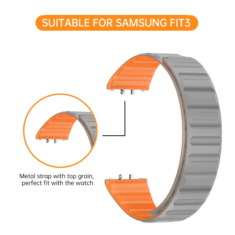 For Samsung Galaxy Fit 3 Two Color Magnetic Silicone Watch Band(Grey Yellow) - Watch Bands by PMC TechLife | Online Shopping South Africa | PMC TechLife