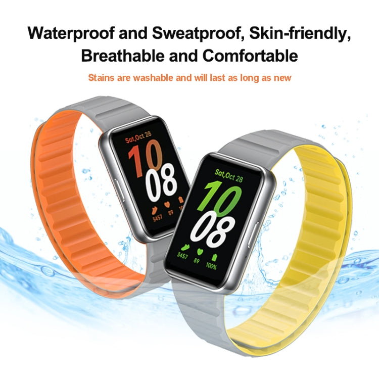 For Samsung Galaxy Fit 3 Two Color Magnetic Silicone Watch Band(Black Orange) - Watch Bands by PMC Jewellery | Online Shopping South Africa | PMC Jewellery